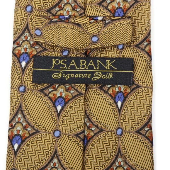 JOS A. BANK Signature Gold Guilded Art Deco Geometry Floral Men's Silk Neck Tie - Picture 3 of 3